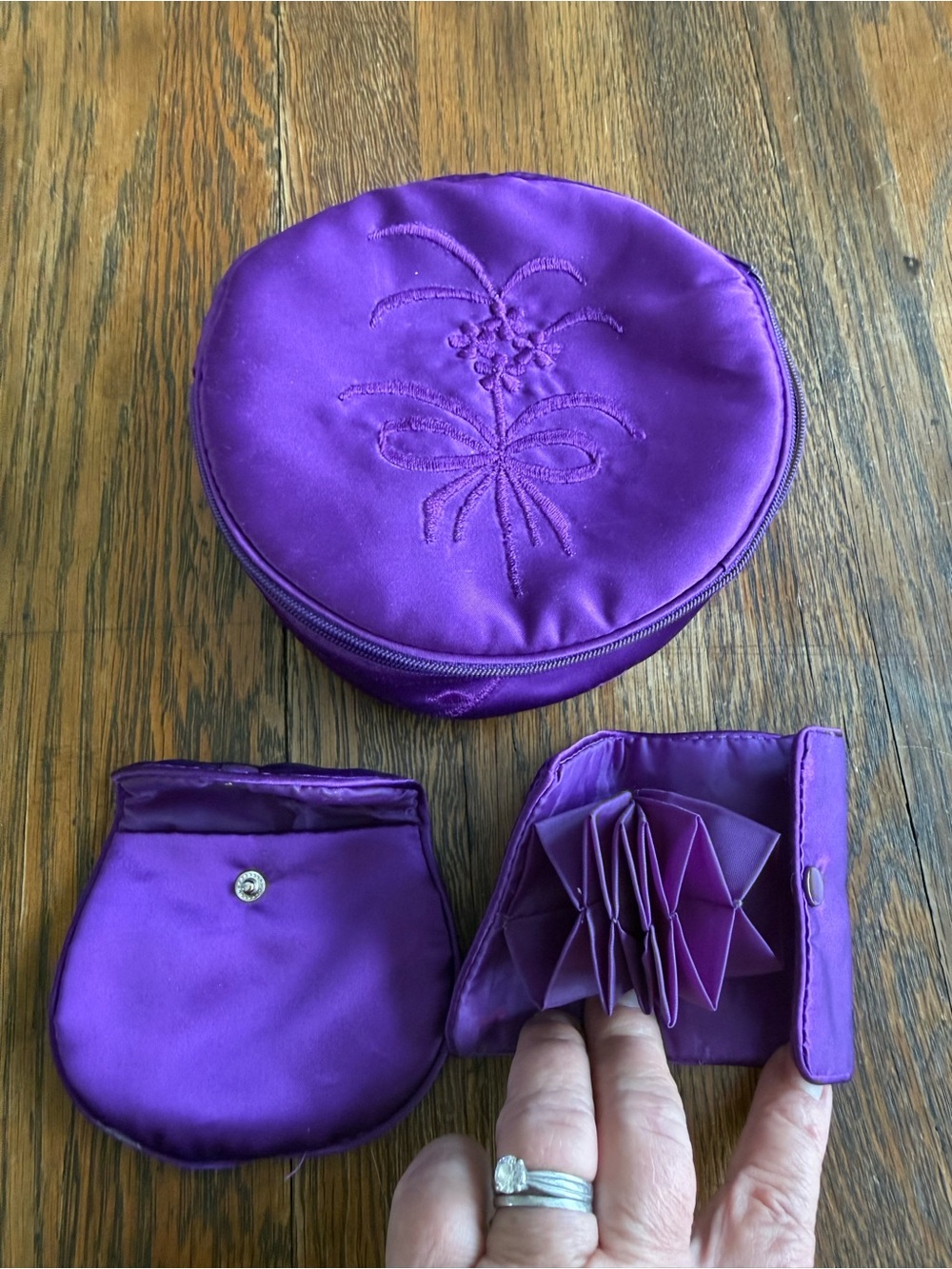 New Vintage Purple Satin Cosmetic /Travel Bag Set